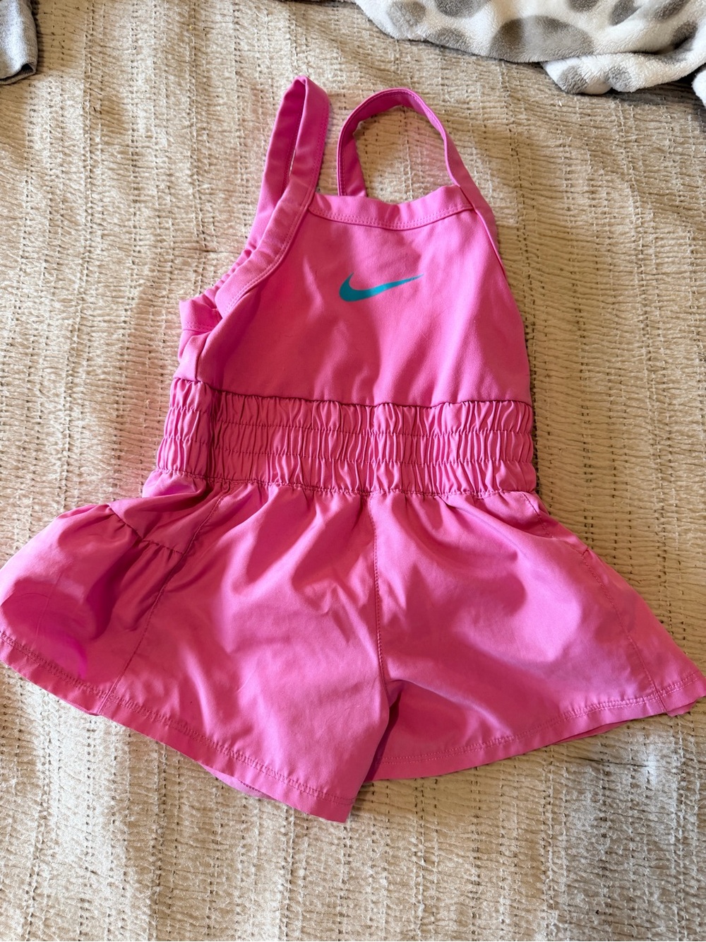 Nike Girls Hot Pink Athletic Romper with Teal Swoosh